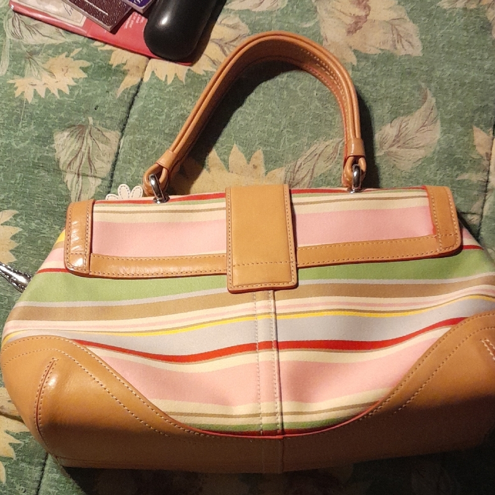 Coach Tan and Multicolor Striped Shoulder Bag - Picture 2 of 7